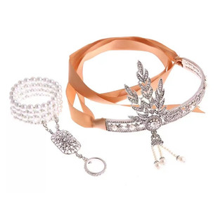 抖音同款了不起的盖茨比欧美风镶钻珍珠发饰宴会发带女万圣节头饰