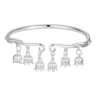 中国黄金铃兰花开手镯纯银足银999手镯银手镯银镯送女友生日礼物