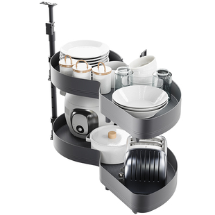 转角拉篮橱柜旋转小怪物飞碟双层碗碟锅具收纳置物架联动拐角拉篮