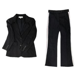 欧购戚薇林星然同款条纹职业西装外套OL风两条杠长裤女秋季时尚两