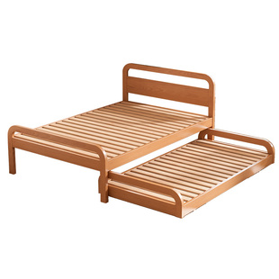 BekeKids儿童隐形抽拉床榉木全实木拖床小户型抽拉式子母床双人床