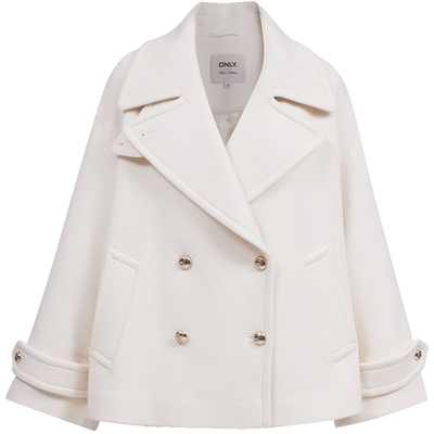 ONLY平驳领落肩毛呢大衣