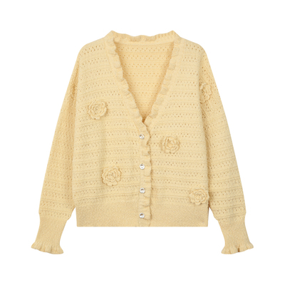 BLUEerror钩花镂空v领针织开衫