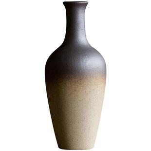 碌心 禅意粗陶花瓶 陶瓷仿柴烧装饰客厅摆件器皿 创意绿萝小花器