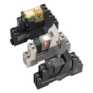恩爵5V小型中间继电器G2R导轨式底座24V直流DC12V 带灯RJ1S2S超薄