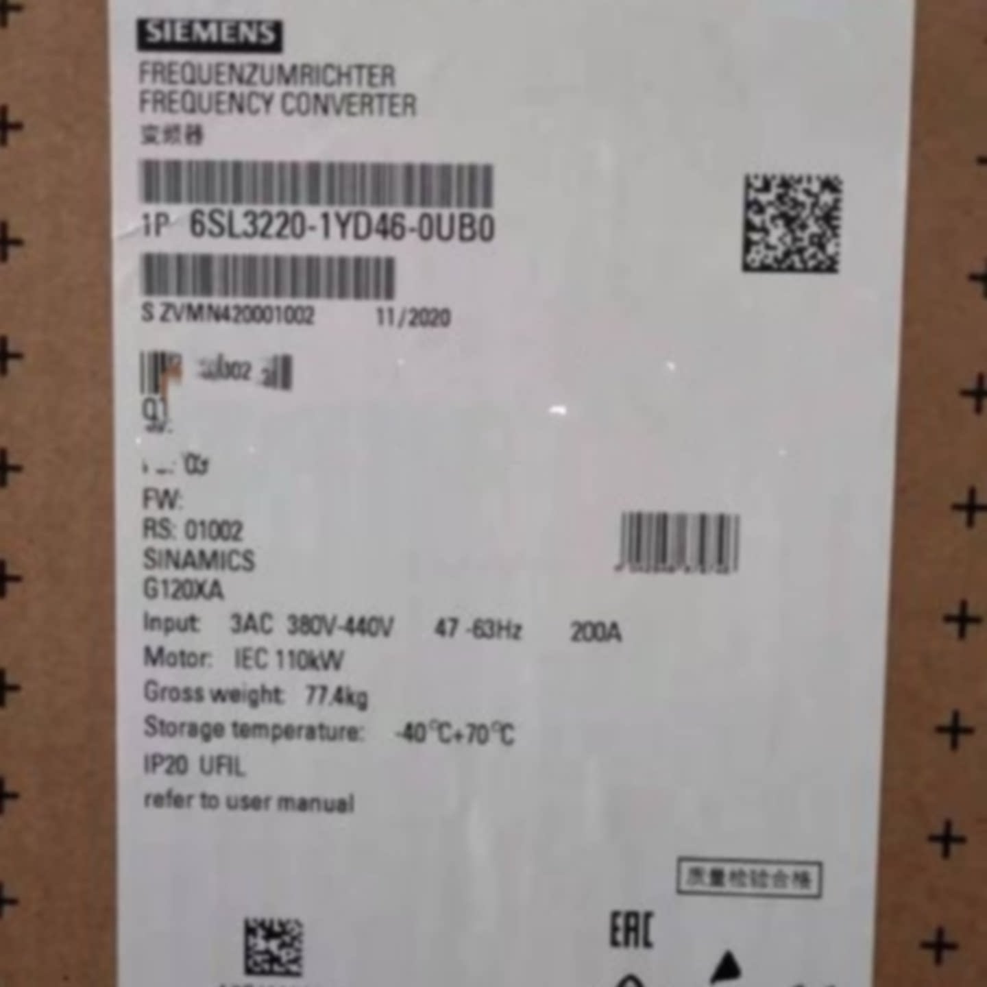 议价西门子G120XA风机泵专用变频器6SL3220-1YD46-0UB0功率110kW/