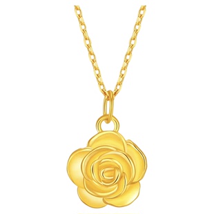 老庙黄金吊坠足金玫瑰花吊坠项链送女友老婆生日情人节七夕礼物