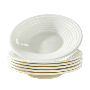 纯白浮雕骨瓷盘子简约家用菜盘圆形盘子平盘深盘6个套装陶瓷餐具