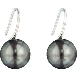 大溪地黑通体925银耳钩简约法式纯银耳环施家人造珍珠蚊香盘耳夹