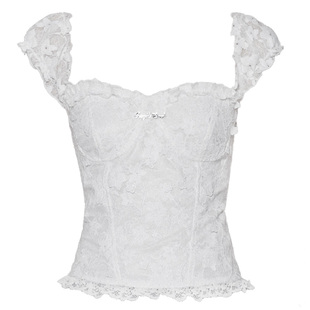 【现货】易碎商店·云端密语 高工艺立体绣花蕾丝花边修身上衣T恤