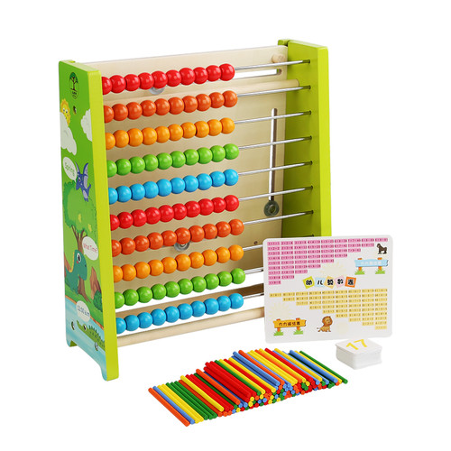 蒙氏早教日历时钟拼图板儿童数数珠算架一年级加减算盘算数幼儿园