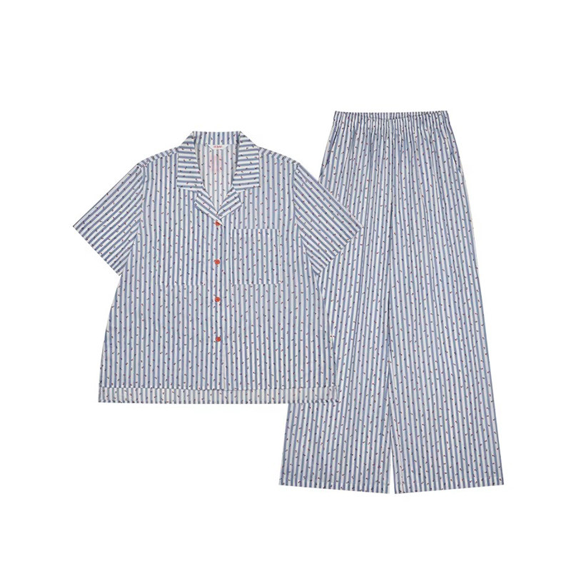 Ullala进口条纹家居服纯棉套装女