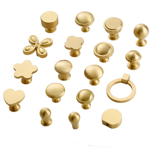 法式奶油风单孔黄铜柜门拉手中式实心金色轻奢柜子橱柜衣柜门把手