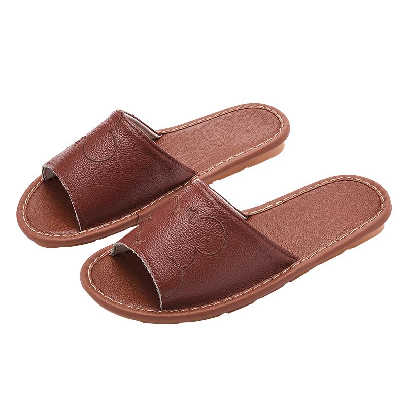 牛皮居家涼拖鞋夏家居軟底情侶室內(nèi)防滑家用真皮卡通拖鞋四季