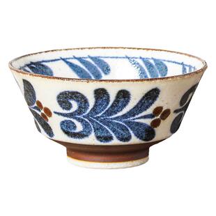 日本进口陶瓷日式餐具斗笠碗米饭碗粗陶碗手绘古朴复古家用釉下彩