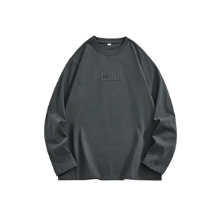 男士深灰色长袖t恤男纯棉2026新款秋季宽松上衣百搭打底衫体恤衫