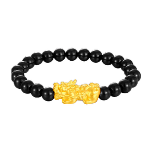 梦金园吉祥貔貅黄金转运珠手串硬金瑞兽黄金手链石榴玛瑙手链礼物