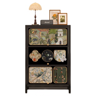 斗柜客厅靠墙沙发边柜卧室中古风置物柜铁皮收纳柜床尾柜复古柜子