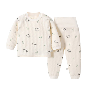 婴幼儿童保暖内衣套装全纯棉三层夹棉加厚秋衣裤男女宝宝无骨高腰