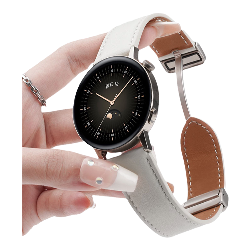 适用华为GT5手表带watchgt5pro按压式watch5真皮GT3腕表带watchgt6运动新款watch3/4pro智能2pro荣耀夏季女款