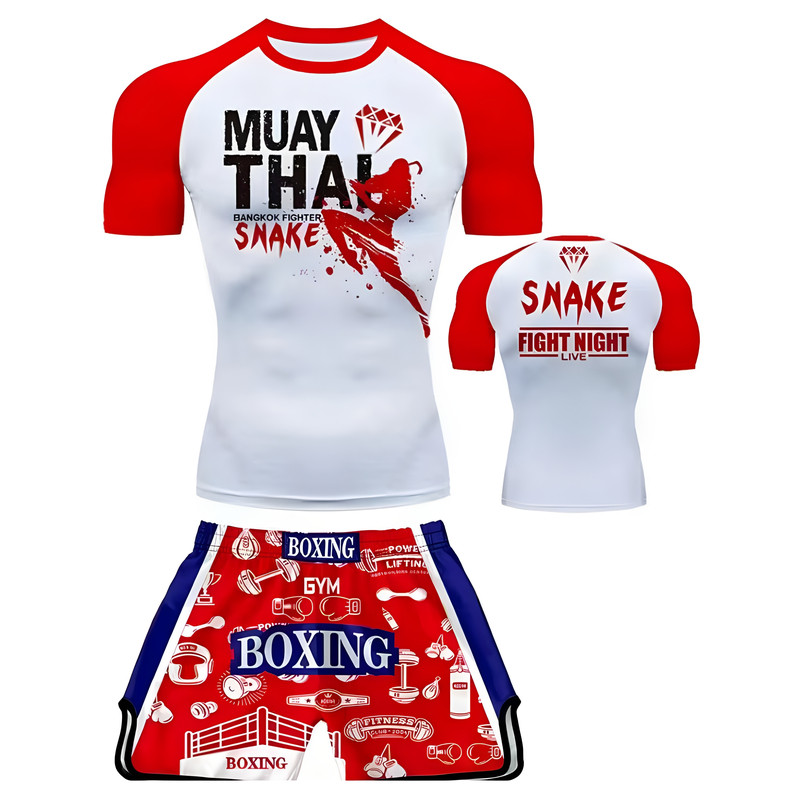 泰拳UFC拳击散打训练服装MMA自由搏击格斗高弹紧身四件套男女定制