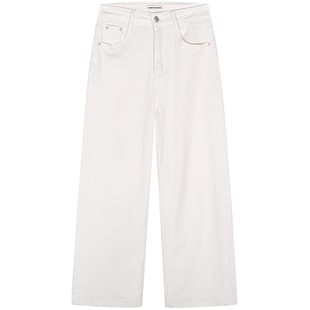 落落狷介白色牛仔裤女2025年新款直筒裤高腰小个子百搭裤子设计感