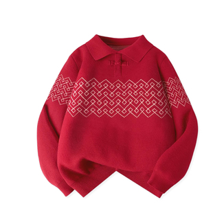 真维斯童装女童过年衣服儿童红色毛衣秋冬男童拜年服喜庆加绒上衣