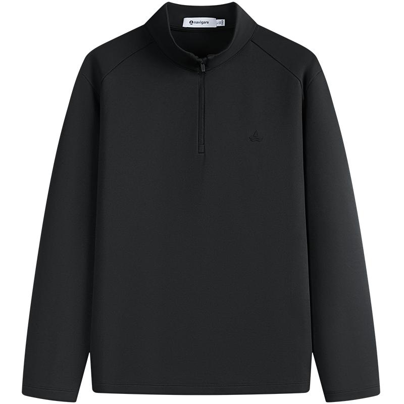 [张新成同款]Navigare小帆船黑色加绒卫衣男秋冬新品半开领套头衫