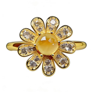 天然黄水晶戒指原矿宝石S925纯银小雏菊黄金色开口指环支持复检