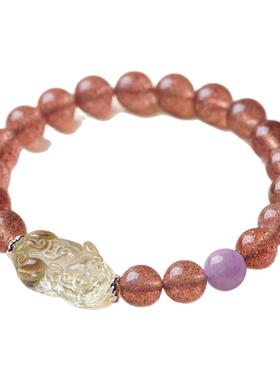 2025新款原创粉水晶招桃花手链草莓晶手串黄水晶貔貅招财运女生款