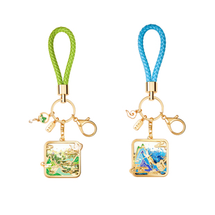 三尺鲤国潮文具 千里江山钥匙扣金属流沙镂空博物文创书包挂件钥匙链古典中国风挂饰精致高档高颜值礼物情侣