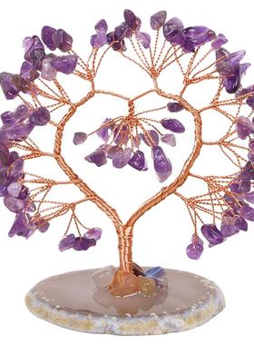 粉水晶桃花树玛瑙摆件可爱饰品黄水晶招财树摆件办公室创意装饰品