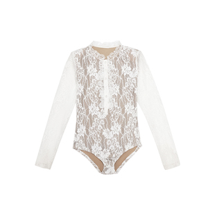 哟酷酷（蕾丝的叛逆）酷帅亨利领蕾丝上衣女木耳花边弹力连体衣女