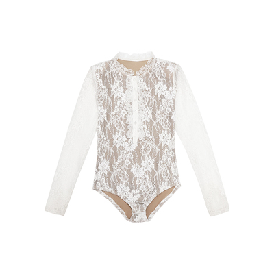 哟酷酷木耳花边弹力连体衣