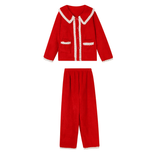 JoyceBra  公主风蕾丝花边红色睡衣女款冬季本命年结婚家居服套装