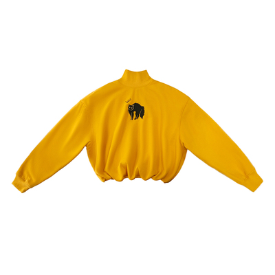 咖沫原创新品黑猫刺绣加绒卫衣