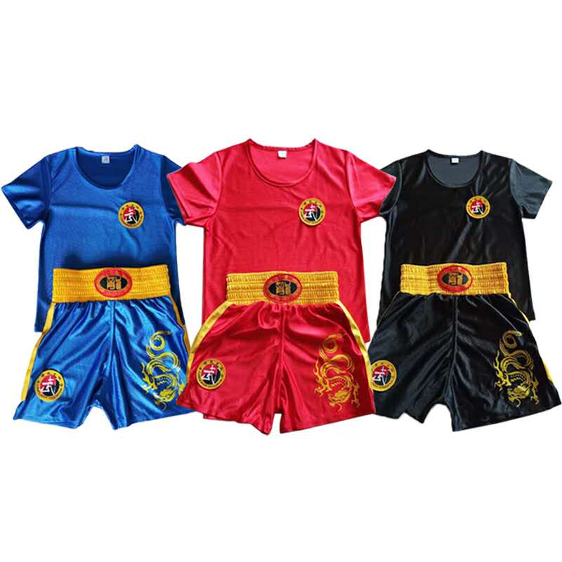 儿童散打服装男龙纹女短袖拳击搏击格斗成人少儿武术背心训练服