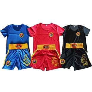 儿童散打服装男龙纹女短袖拳击搏击格斗成人少儿武术背心训练服