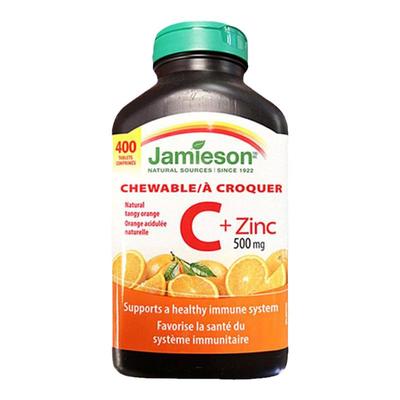 加拿大直邮 Jamieson 健美生维生素C+锌 400粒咀嚼片橙子味儿童vc