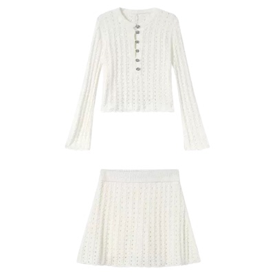 镂空时尚法式针织气质小香风套装