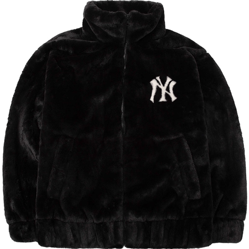 【自营】MLB仿皮草外套新款棉服运动服立领黑色保暖夹克上衣