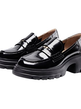 Nine West/玖熙书书同款曼特宁厚底乐福鞋女夏季新款羊皮单鞋女款