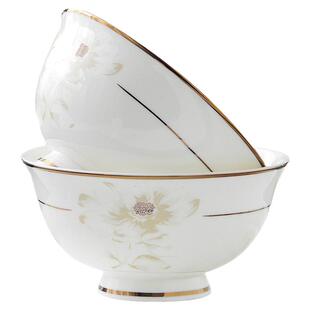 骨瓷饭碗家用碗盘餐具单个中式简约高档吃饭的碗防烫高脚碗米饭碗