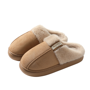 毛绒棉拖鞋女秋冬季室内保暖加绒情侣家居防滑皮拖男冬天红色防水