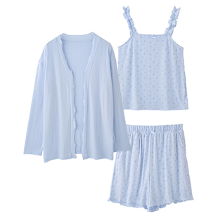 tutuanna睡衣女夏季日本同款小碎花吊带短裤开衫空调房家居服女