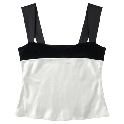 Contrast Lace Sleeveless Square Neck Top撞色绑带无袖方领上衣