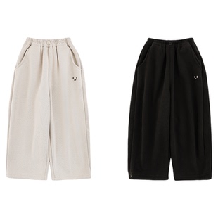 幼悠男童加绒加厚小表情刺绣休闲童趣裤2025冬季防风保暖宽松裤子