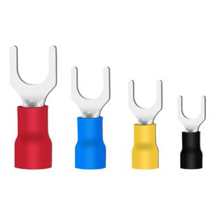 sv冷压端子y型接线端子绝缘黄铜u型叉型压线铜线鼻子五色100只/包