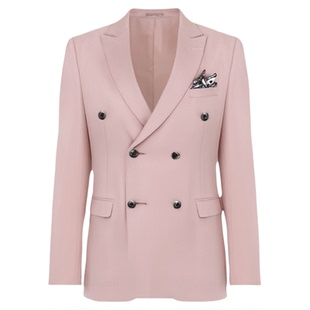 双排扣西服男套装时尚粉红色主持人结婚宴会礼服潮流痞帅修身西装