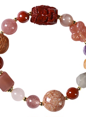 甜美烂漫梦幻玛瑙手链紫金砂【凤九】多宝珠女款手腕气质轻奢手链